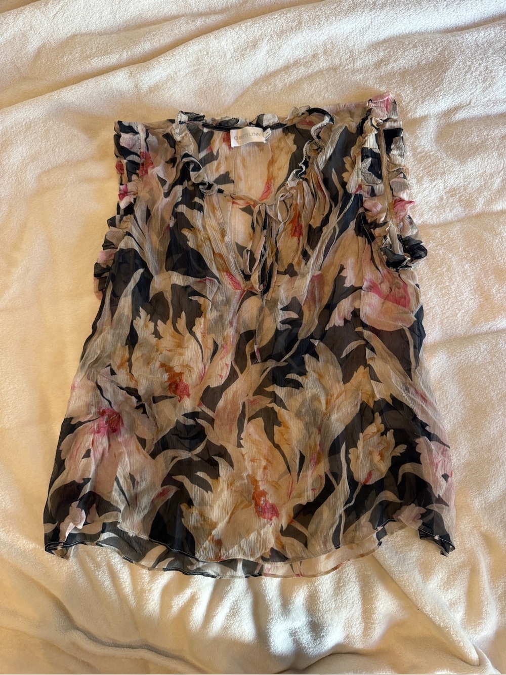 Christy Lynn Floral Ruffle Camisole - Black, Cream & Pink